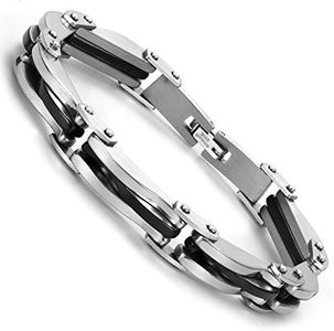 Urban Jewelry Mechanical Style 316L Stainless Steel Link Cuff Men's Bracelet (Black, Silver)