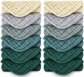 Spotted Play Muslin Burp Cloths 100% Cotton Large 20''x10'' Extra Soft and Absorbent Baby Wash Cloths Spit Up Rags - Baby Burping Cloth for Boys Girls Items(12 Pack Ivory, Slate and Emerald Series)