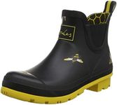 Joules New Women's Wellibob Short Rain Boot Black Metallic Bees 6