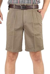 Flygo Men's Classic Fit Inseam Chino Oxford Shorts Pleated Flat Golf Shorts (37, Khaki)