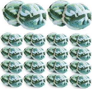 HOMBYS Chunky Tie Dye Mix Chenille Yarn for Hand Knitting, Super Bulky Jumbo Yarn for Crocheting, 3/4" Thick Soft Plush Yarn for Blankets, 18 Skein Pack (26 yds / 7.5 oz Each) (Mint, Teal, Green