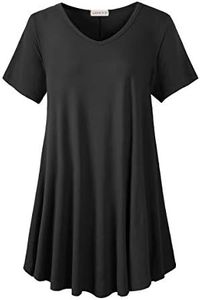 LARACE Tunics Short Sleeve Plus Size Casual Tops for Women V Neck Loose Fit Flowy Clothing for Leggings(Black 5X)