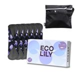 Eco Lily® Reusable Sanitary Pads - Sanitary Towels - Period Pads (6Pk for Medium Flow) – Leakproof Odour-Absorbing Charcoal Bamboo Pads with Waterproof Wet Bag