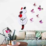 WinTaim Cat Wall Clock with Pendulum, Cute Swing Tail Silent Kids Wall Clock Quartz Clock Decoration for Children's Teenager Room