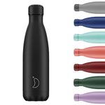 Chilly's Original Water Bottle - Vacuum Insulated Stainless Steel Water Bottle, Reusable Thermal Flask for Hot & Cold Drinks - Leak Proof, No Sweat - All Black - 500ml