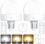 Rechargeable Battery Operated Light Bulbs, 300LM E26 Socket (Magnetic Detachable) Light Bulb for Lamps with Remote Control Dimmable＆Timer, Puck Emer (Classic)