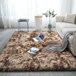 F & B Rugs Carpets Hand-Made Export Quality Shaggy Fur Micro-Fiber Plain with 2 Inch Pile Height 274 x 365 cm 9 x 12 feet Beige Two Way Reflected