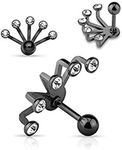 BodyJewelryOnline Cartilage/Tragus Barbell - Five Crystal Set Fan Hanging 316L Surgical Steel (Black)