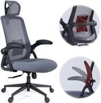 Realm of Thrones CAPTAIN Ergonomic Office Chair, Metal Base Heavy Duty Home Office Mesh Desk Chair with Flip-up Armrests, Saddle-inspired Seat Cushion, Adjustable Lumbar Back Support/Headrest (Grey)