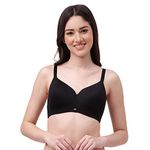 SOIE Women Full Coverage Polyamide Spandex Padded Non Wired Ultra Soft Seamless Bra(CB-129 Black 36B)