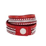 Shining Diva Fashion Multilayer Crystal Leather Bracelet for Men and Boys (Red) (8087b)