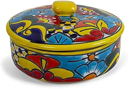 FESTMEX Genuine Mexican Talavera Hand Painted Tortillero Ceramic Tortilla warmer bowl with lid Handmade in Mexico by Artisans (Yellow)