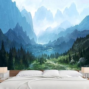 Atrippy Forest Tapestry for Bedroom Aesthetic Nature Mountain Tapestry Wall Hanging Plant Tree Tapestries Scenic Green Landscape Home Decor Nature Poster for Dorm Office Living Room (51"X60")