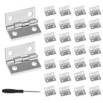 Roosea 30 Pcs Antique Mini Hinges 25 * 24 * 0.8 mm Small Hinges for Dolls House with 120 Pcs Hinge Screws and Screwdriver Little Hinges for DIY Crafts Wooden Box Toys Cabinet Drawer（Silver)