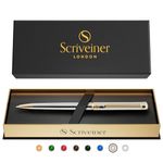 Scriveiner Silver Chrome Ballpoint Pen - Stunning Luxury Pen with 24K Gold Finish, Schmidt Black Refill, Best Ball Pen Gift Set for Men & Women, Professional Executive Office, Nice Fancy Designer Pens