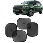 KINGSWAY Car Window Curtain Sticky Sun Shades Compatible with Jeep Compass, (Year 2021 Onwards), Universal Fit Sunshades for Side Window, Rear Window, Black Color, 4 Pieces