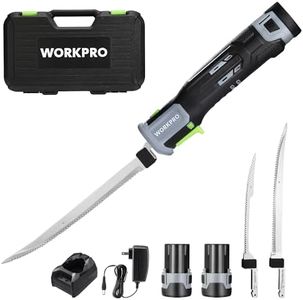 WORKPRO 12V Cordless Electric Fillet Knife with 2 Reciprocating Razor Blades - Cordless Fillet Knife with Non-slip Grip Handle and Safety Lock, 2 Rechargeable Battery Packs, 1 Quick Battery Charger, and 1 Storage Carry Case for Fishing, Filleting, Outdoors