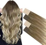 DOORES Hair Extensions Real Human Hair Tape in, Walnut Brown to Ash Brown and Bleach Blonde 10 Injection Tape ins with 10 Classic Tape ins 50g 20 Inch, Injection Tape in