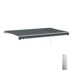 Aleko 16x10 feet Caribbean Style Electric White Frame Awning, Remote Control Motorized & Manual Crank, Outdoor Shade Canopy with UV-Resistant Fabric - Charcoal Gray