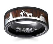 Men's Metal Masters Co. Black Tungsten Hunting Ring Wedding Band Wood Inlay Deer Stag Silhouette 10