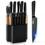 CFORM Knife Set, 15-Piece Professional Kitchen Knives Sets with Wooden Block, German High Carbon Stainless Steel Knife Block Set with Steak Knives，Black