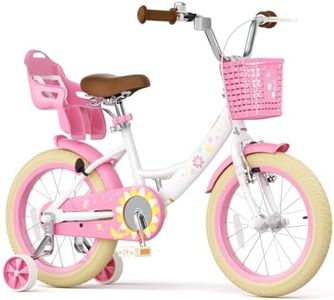 Glaf Toddler Girls Bike with Training Wheels for Age 2-9 Years Girls Bike for 12 14 16 Inch with Doll Seat and Basket Kids Bicycle with Adjustable Seat (Flower White, 16 inch)