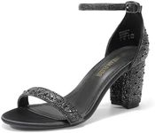 DREAM PAIRS Women's Chunk Low Heel Pump Sandals,Size 7,Black/Rhinestone,SDHS2221W