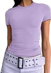 Women's Basic Slim Fit T-Shirt Top Short Sleeve Y2K Tops TikTok Influence Crop Top Club Party Streetwear(Purple-1, M)