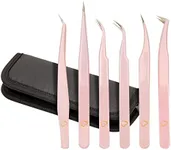 Okuna Outpost 6-Piece Precision Tweezer Set for Eyelash Extensions with Storage Case (Light Pink)