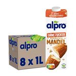 Alpro Almond No Sugars Plant-Based Long Life Drink, Vegan & Dairy Free, 1L (Pack of 8)