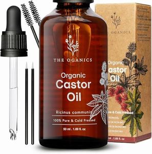 THE OGANICS Organic Castor Oil, 100% Pure, Natural and Cold Pressed, Promotes Eyebrow and Eyelash Growth, Vegan| Glass Bottle+Pipette+2 Sets Brow and Eyeliner Brush (50 ML)…