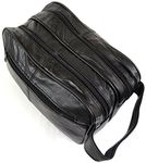 Genuine Real Leather Mens Wash Bag / Gym Bag / Overnight Bag (Black)