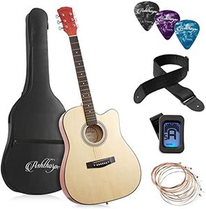 Ashthorpe 41-inch Beginner Cutaway Acoustic Guitar Package (Natural), Full Size Basic Starter Kit w/Gig Bag, Strings, Strap, Tuner, Picks