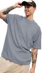 CHKOKKO Oversized Solid Round Neck Tshirts for Men Slate Grey XL