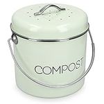 Navaris Metal Compost Caddy Bin - 3 Litre Kitchen Composting Bucket with Charcoal Filter and Lid for Indoor Organic Food Waste Recycling - Mint Green