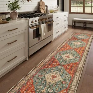 Lahome Boho Tribal Runner Rugs with Rubber Backing, 2'6"x12' Long Hallway Runner Rug Washable Kitchen Rug Runner, Soft Non Slip Indoor Stair Carpet Runner for Bathroom Bedroom Hardwood Floors