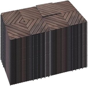PrimeZone 432 PCS Solid Acacia Wood Interlocking Patio Deck Tiles - 12" x 12" Outdoor Waterproof Flooring Decor for Balcony, Backyard, Garden & Poolside, All Weather Use, Dark Brown, Diagonal