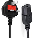 Power Lead UK 3 Pin IEC C13 Power Cable for TV, pc, monitor, plug, printers power cord