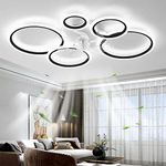 Modern Ceiling Fan with Lamp with Remote Control LED 72W Dimmable Fan Ceiling Light Ceiling Fan Lighting for Living Room Bedroom Kitchen, 6 Speeds, Fan Reversal, Black 100cm