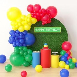 HYOWCHI Sesame Friends Birthday Party Supplies - 124 Pcs Sesame Theme Balloon Garland Arch Kit, Red Blue Yellow Green Latex Balloon Arch For Sesame Inspired Birthday Party Decorations