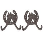 2pcs Vintage Decorative Horseshoe Hooks Stylish Wall- Mounted Hook Horseshoe Cast Iron Wall Hooks Horse Head Hooks Clothes Hook Western Horseshoe Decor for Coat Key Hat