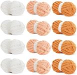 HOMBYS Chunky Chenille Yarn for Crocheting, Super Bulky Jumbo Yarn for Hand Knitting, 3/4" Thick Soft Plush Yarn for Blankets, 12 Skein Pack (27 yds / 8 oz Each), Multi Assorted Orange Gradient