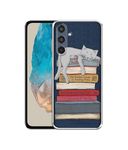 Casotec Cat Sleeping On The Books Design Printed Silicon Soft TPU Back Case Cover for Samsung Galaxy M35 5G