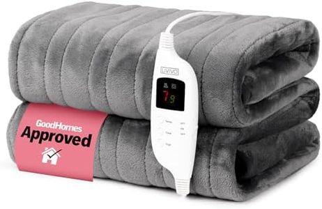 LIVIVO Electric Heated Blanket, 160x130cm – Ultra Soft Fleece Electric Over Blanket Throw with 9 Heat Settings, Timer, Auto Shut-Off – Energy Efficient & Machine Washable - Grey