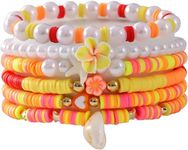 6PCS Clay Bead Bracelets for Women Preppy Cute Bracelets Jewelry Set Colorful Evil Eye Polymer Pearl Beaded Stretch Bracelets Jewelry for Women…, Medium, clay beads, clay