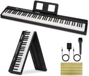 MOSEN 88 Keys Full Size Portable Piano Keyboard for Beginner, Semi-Weighted Foldable Piano with 190 Rhythms&Tones, Electric Piano Keyboard with microphone, music stand, sticker, Black