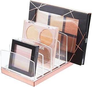 mDesign Plastic Makeup Organizer for Bathroom Countertops, Vanities, Cabinets: Cosmetics Storage Solution for - Eyeshadow Palettes, Contour Kits, Blush, Face Powder - 5 Sections - Clear/Rose Gold