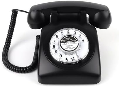 MCHEETA Rotary Phone, Desk Phones, Retro Phones for Landline, Vintage Corded Telephone with Redial Function for Home Office Hotel School, Black
