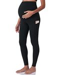 POSHDIVAH Women's Maternity Workout Leggings Over The Belly Pregnancy Yoga Pants with Pockets Soft Active Wear Work Pants Black Large