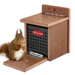 Kingsyard Squirrel Feeder Box for Outside, Recycled Plastic Squirrel Feeder with Removable Metal Front Panel & Perch, Easy to Fill & Clean, Weather-Proof Roof (Brown)